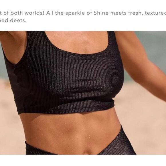 Aerie swimsuit top bikini black ribbed modest full coverage beach swim minimal - Picture 1 of 4